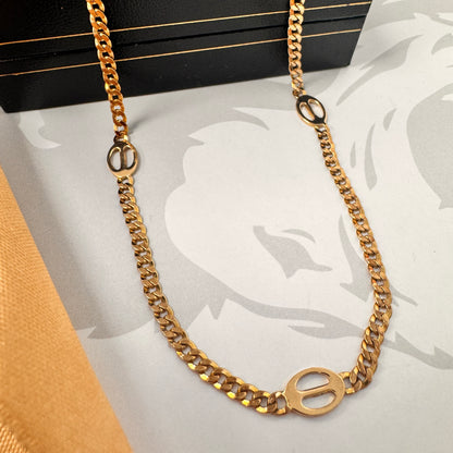 9ct Yellow Gold Curb Chain Necklace with Oval Openwork Stations