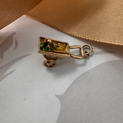 Vintage 9ct Gold Enamel Wheelbarrow Charm