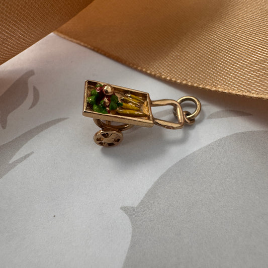 Vintage 9ct Gold Enamel Wheelbarrow Charm