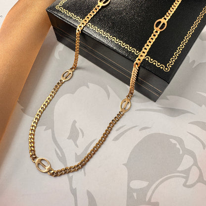 9ct Yellow Gold Curb Chain Necklace with Oval Openwork Stations