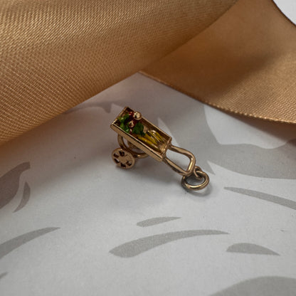Vintage 9ct Gold Enamel Wheelbarrow Charm