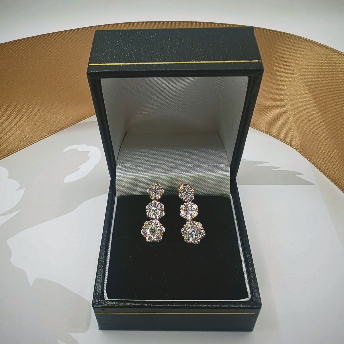 Rose Gold Tone CZ Triple Flower Drop Stud Earrings