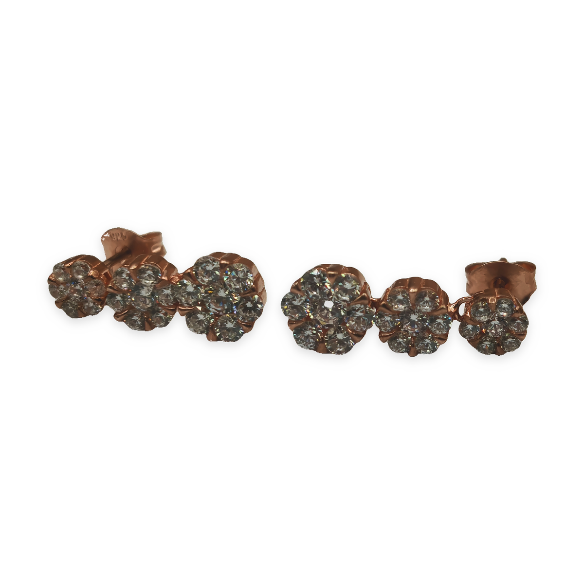 Rose Gold Tone CZ Triple Flower Drop Stud Earrings – view 4