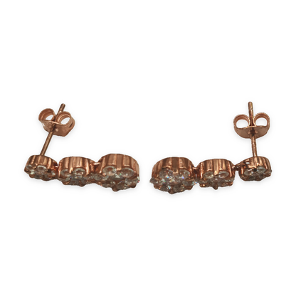 Rose Gold Tone CZ Triple Flower Drop Stud Earrings – view 5
