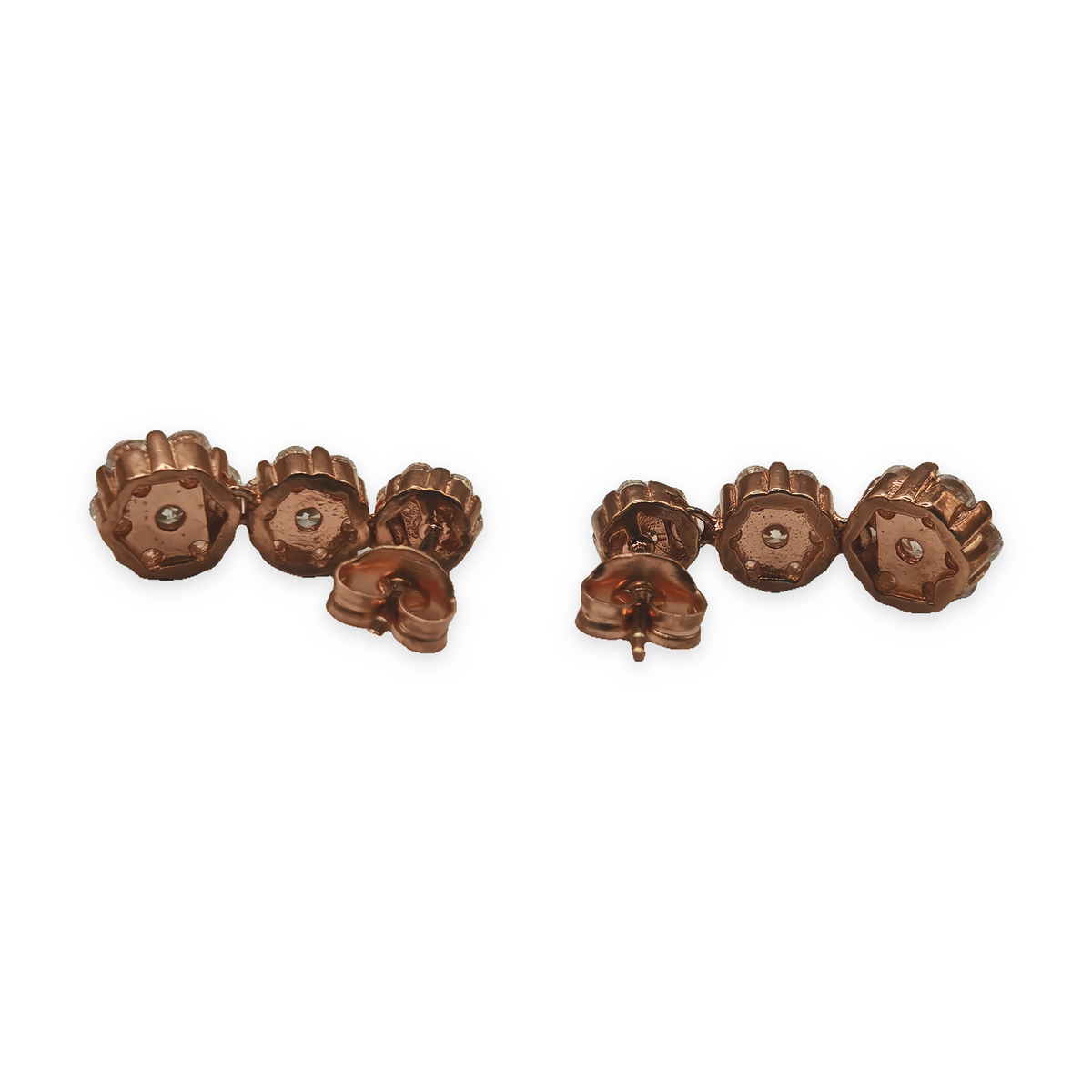 Rose Gold Tone CZ Triple Flower Drop Stud Earrings – view 6