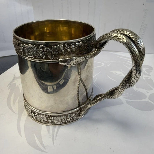 Georgian Sterling Silver Christening Mug Snake Handle Emes Barnard London 1812