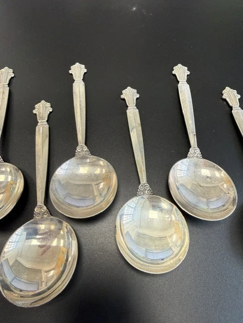 10 x Georg Jensen Sterling Silver Acanthus Soup Spoons London Import Hallmarks