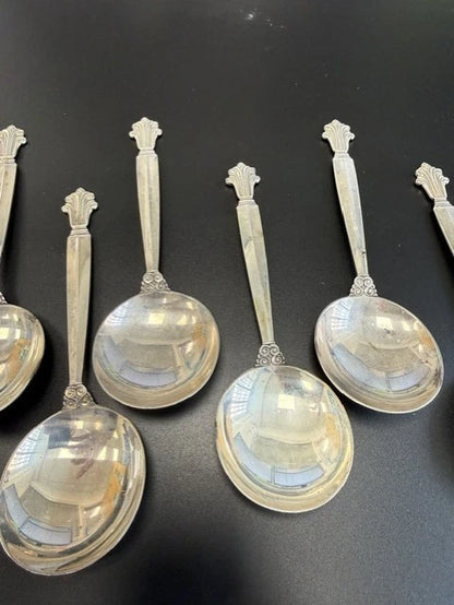 10 x Georg Jensen Sterling Silver Acanthus Soup Spoons London Import Hallmarks