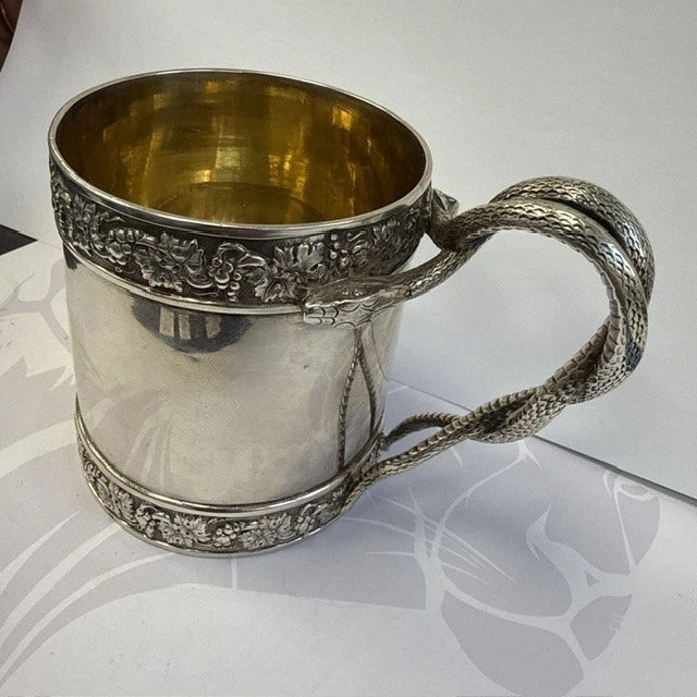 Georgian Sterling Silver Christening Mug Snake Handle Emes Barnard London 1812
