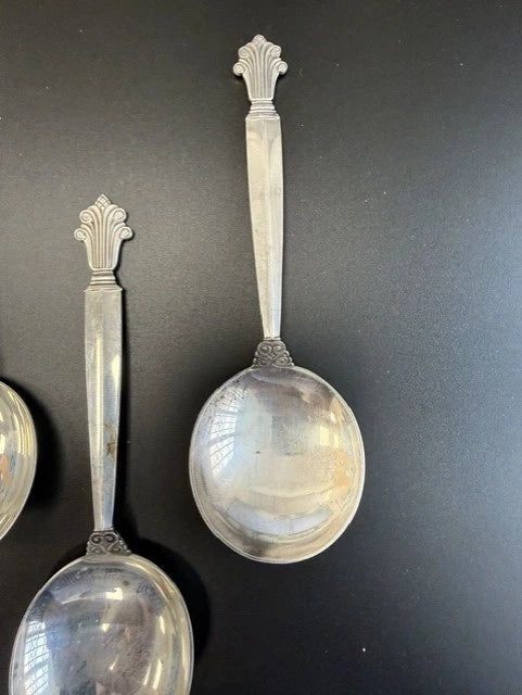 10 x Georg Jensen Sterling Silver Acanthus Soup Spoons London Import Hallmarks