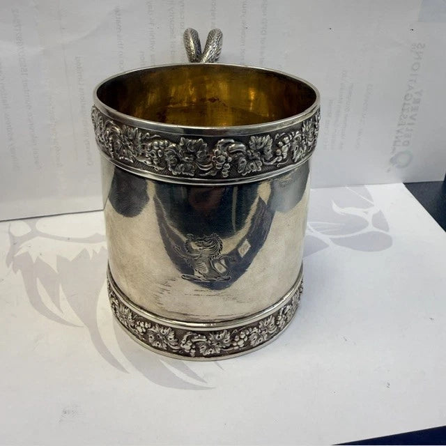 Georgian Sterling Silver Christening Mug Snake Handle Emes Barnard London 1812