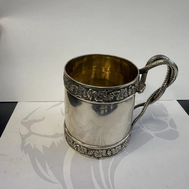 Georgian Sterling Silver Christening Mug Snake Handle Emes Barnard London 1812