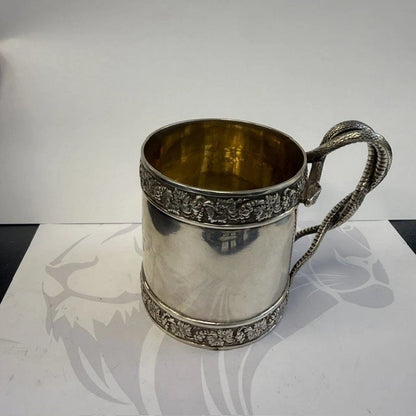 Georgian Sterling Silver Christening Mug Snake Handle Emes Barnard London 1812