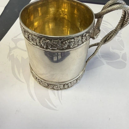 Georgian Sterling Silver Christening Mug Snake Handle Emes Barnard London 1812