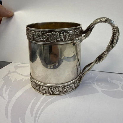 Georgian Sterling Silver Christening Mug Snake Handle Emes Barnard London 1812