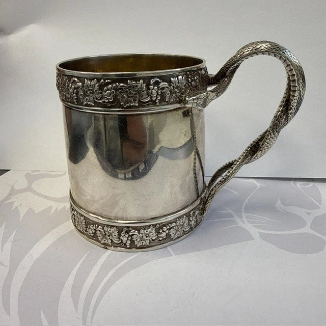 Georgian Sterling Silver Christening Mug Snake Handle Emes Barnard London 1812