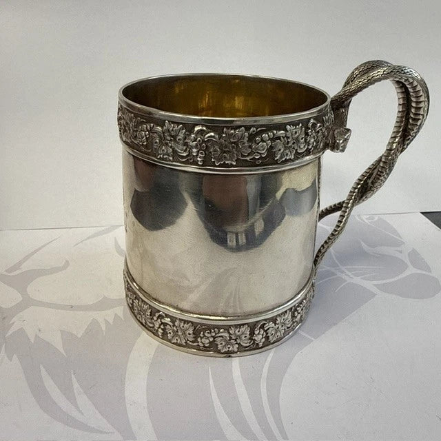 Georgian Sterling Silver Christening Mug Snake Handle Emes Barnard London 1812