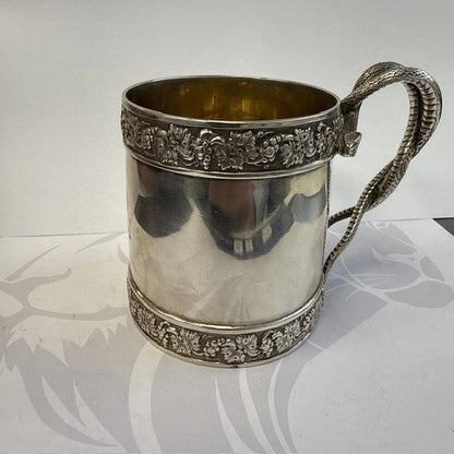 Georgian Sterling Silver Christening Mug Snake Handle Emes Barnard London 1812