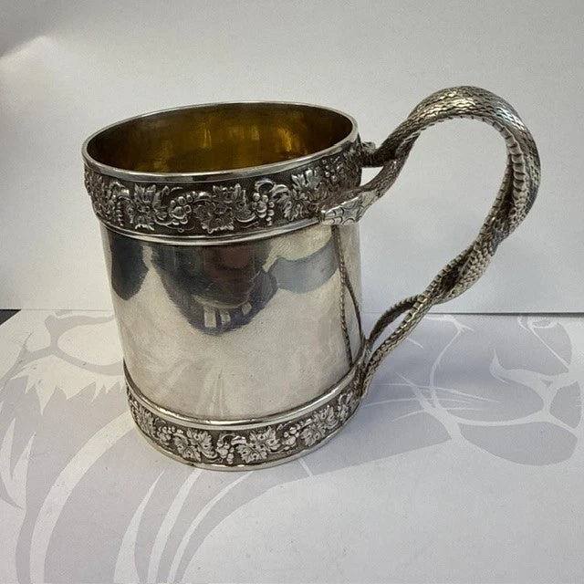 Georgian Sterling Silver Christening Mug Snake Handle Emes Barnard London 1812