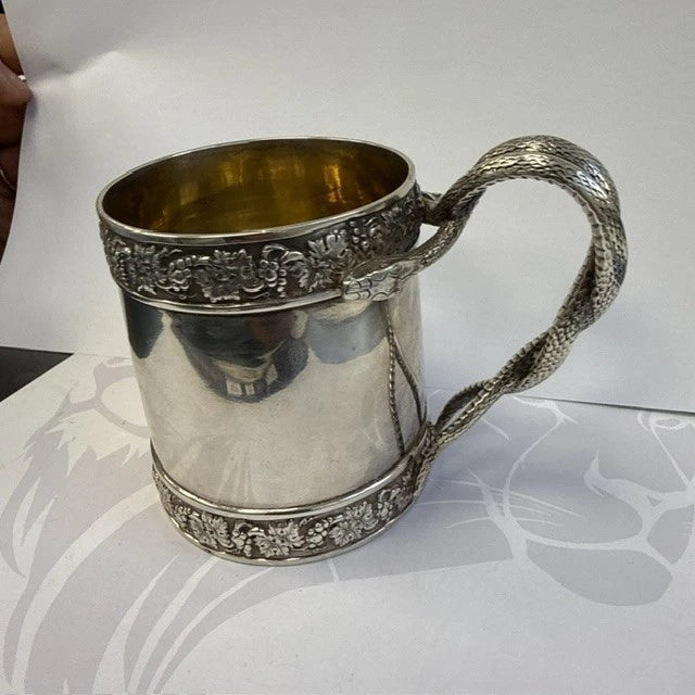 Georgian Sterling Silver Christening Mug Snake Handle Emes Barnard London 1812