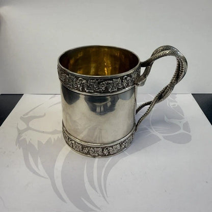 Georgian Sterling Silver Christening Mug Snake Handle Emes Barnard London 1812