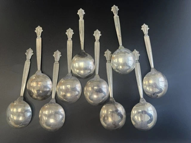 10 x Georg Jensen Sterling Silver Acanthus Soup Spoons London Import Hallmarks