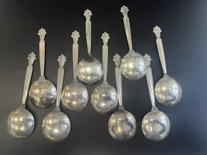 10 x Georg Jensen Sterling Silver Acanthus Soup Spoons London Import Hallmarks