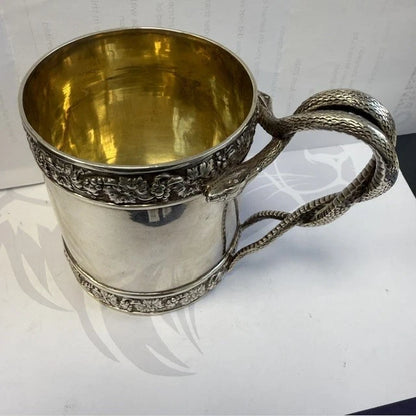 Georgian Sterling Silver Christening Mug Snake Handle Emes Barnard London 1812