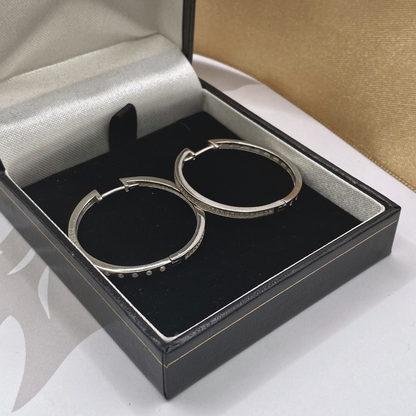 Sterling Silver Clear Stone Set Hinged Hoop Earrings