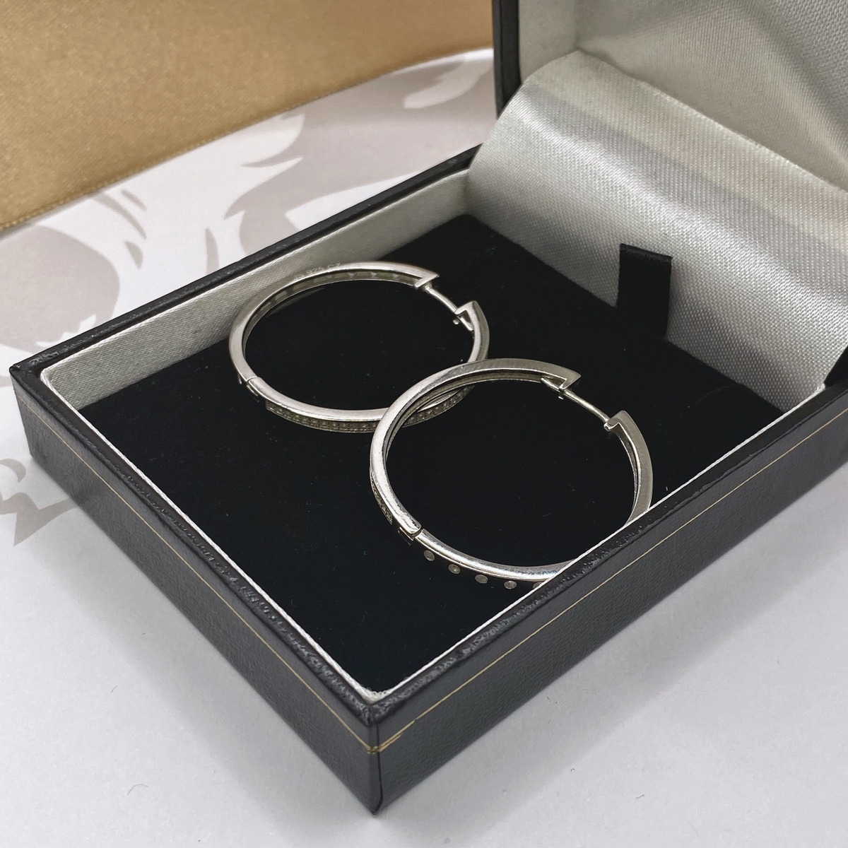 Sterling Silver Clear Stone Set Hinged Hoop Earrings – view 2