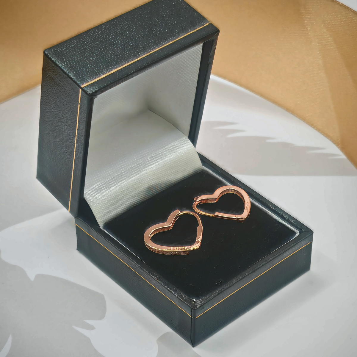 Sterling Silver Rose Gold Tone CZ Set Heart Shaped Hoop Earrings – view 2