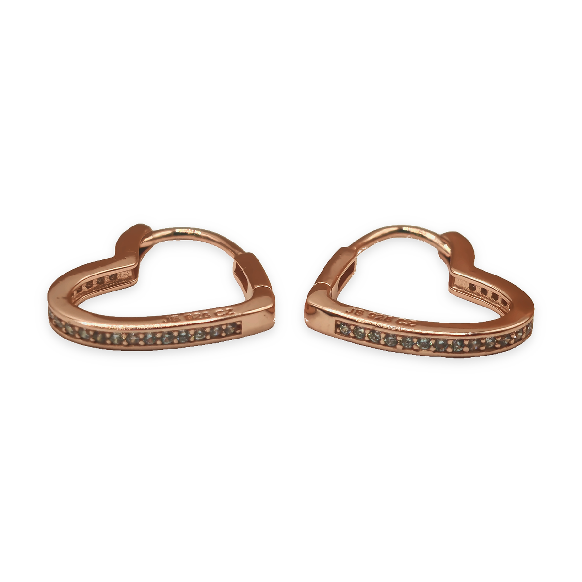 Sterling Silver Rose Gold Tone CZ Set Heart Shaped Hoop Earrings – view 4