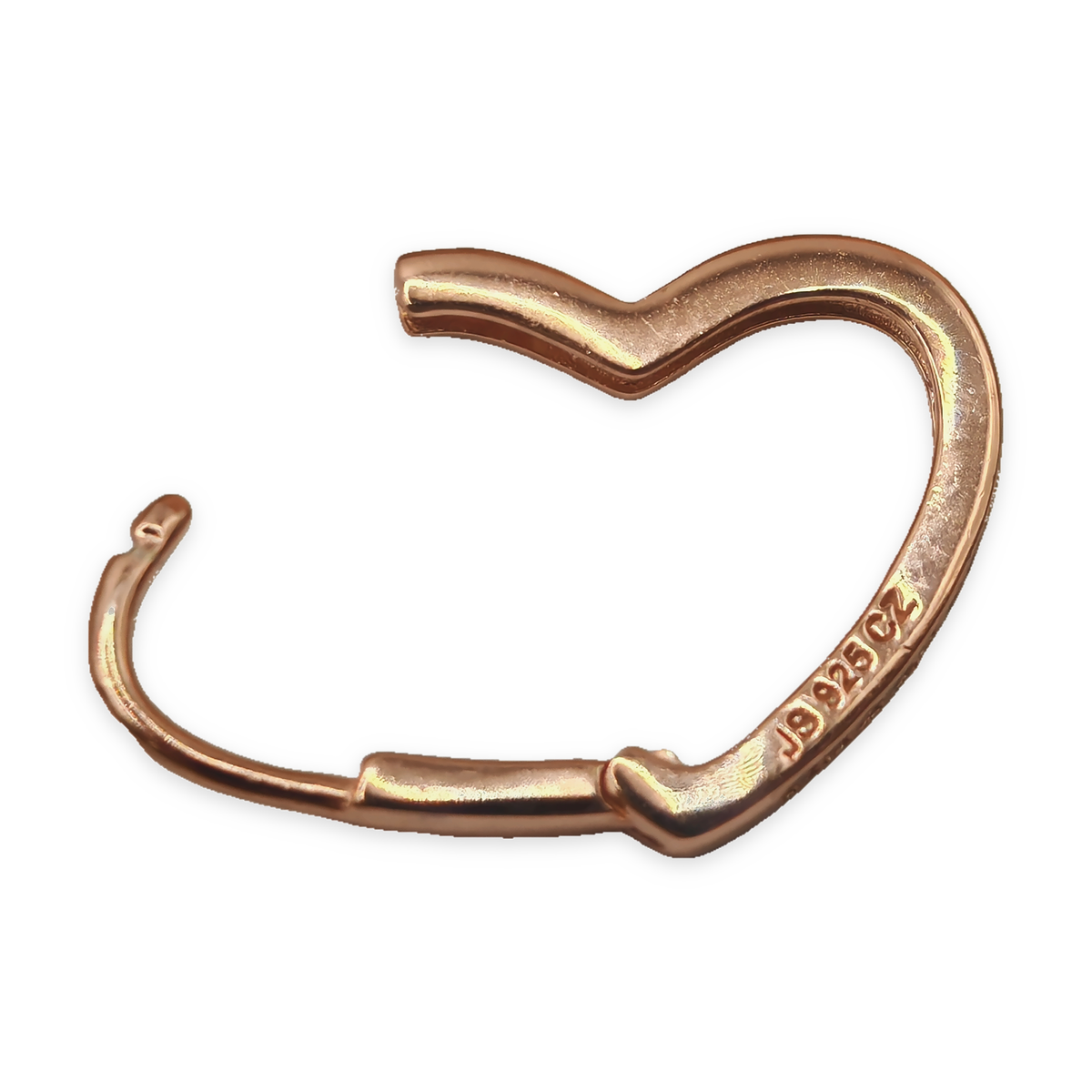 Sterling Silver Rose Gold Tone CZ Set Heart Shaped Hoop Earrings – view 5