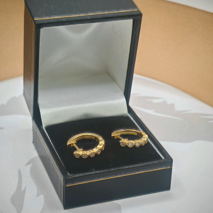 Yellow Gold Plated Cubic Zirconia Huggie Hoop Earrings – view 2