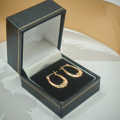 Yellow Gold Tone CZ Bow Detail Oval Creole Hoop Earrings – view 2