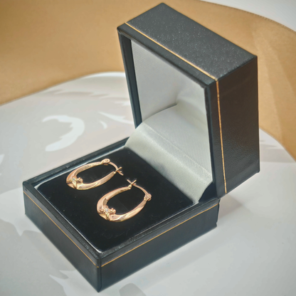 Yellow Gold Tone CZ Bow Detail Oval Creole Hoop Earrings – view 3