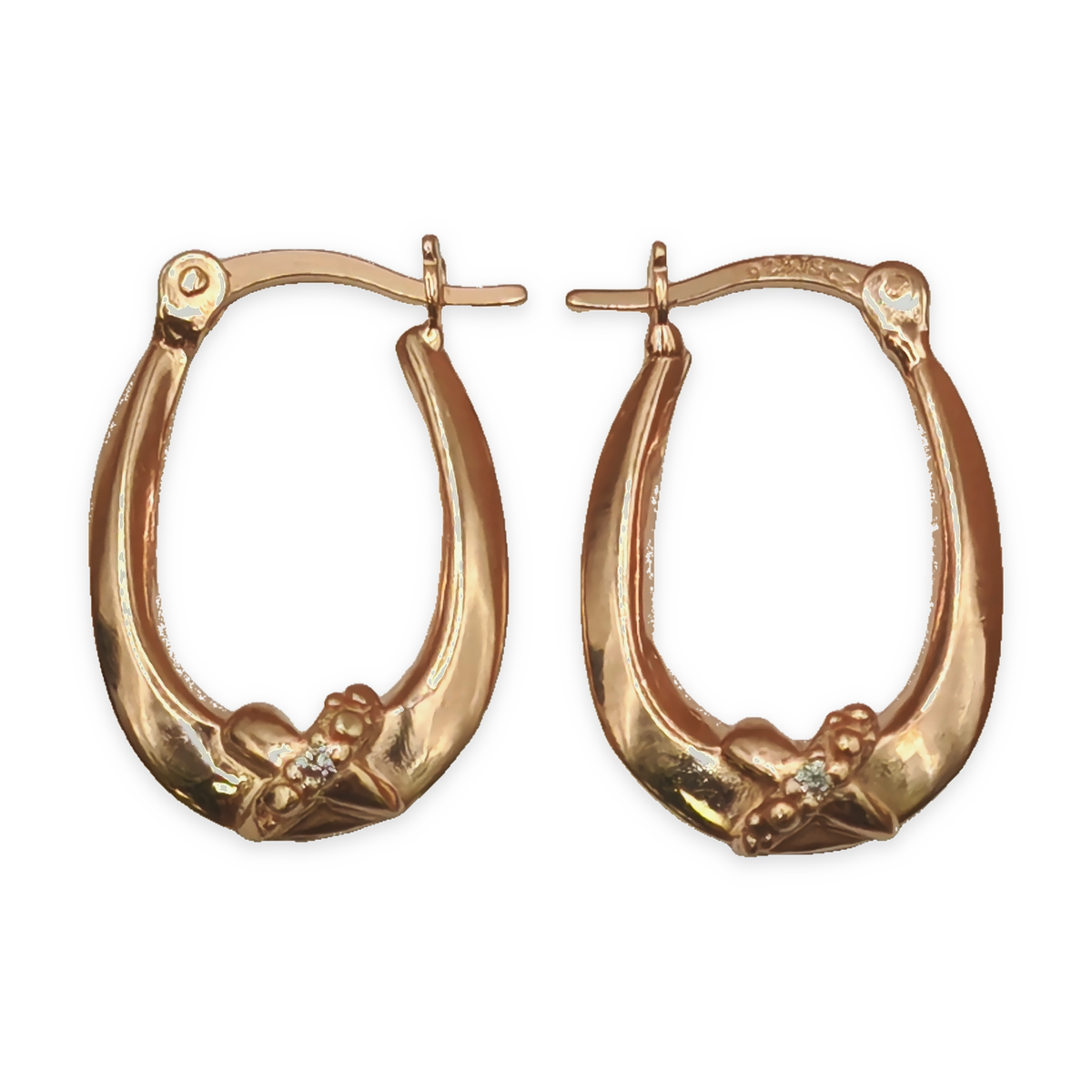 Yellow Gold Tone CZ Bow Detail Oval Creole Hoop Earrings – view 4