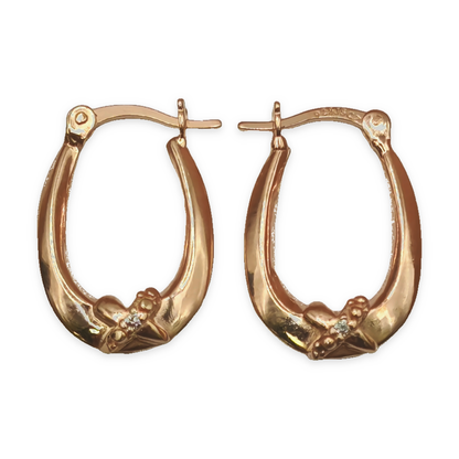 Yellow Gold Tone CZ Bow Detail Oval Creole Hoop Earrings – view 4