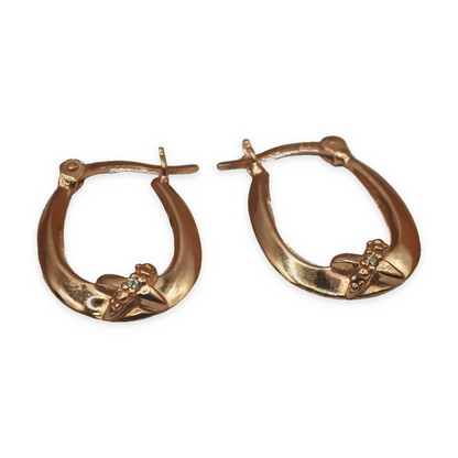 Yellow Gold Tone CZ Bow Detail Oval Creole Hoop Earrings – view 6