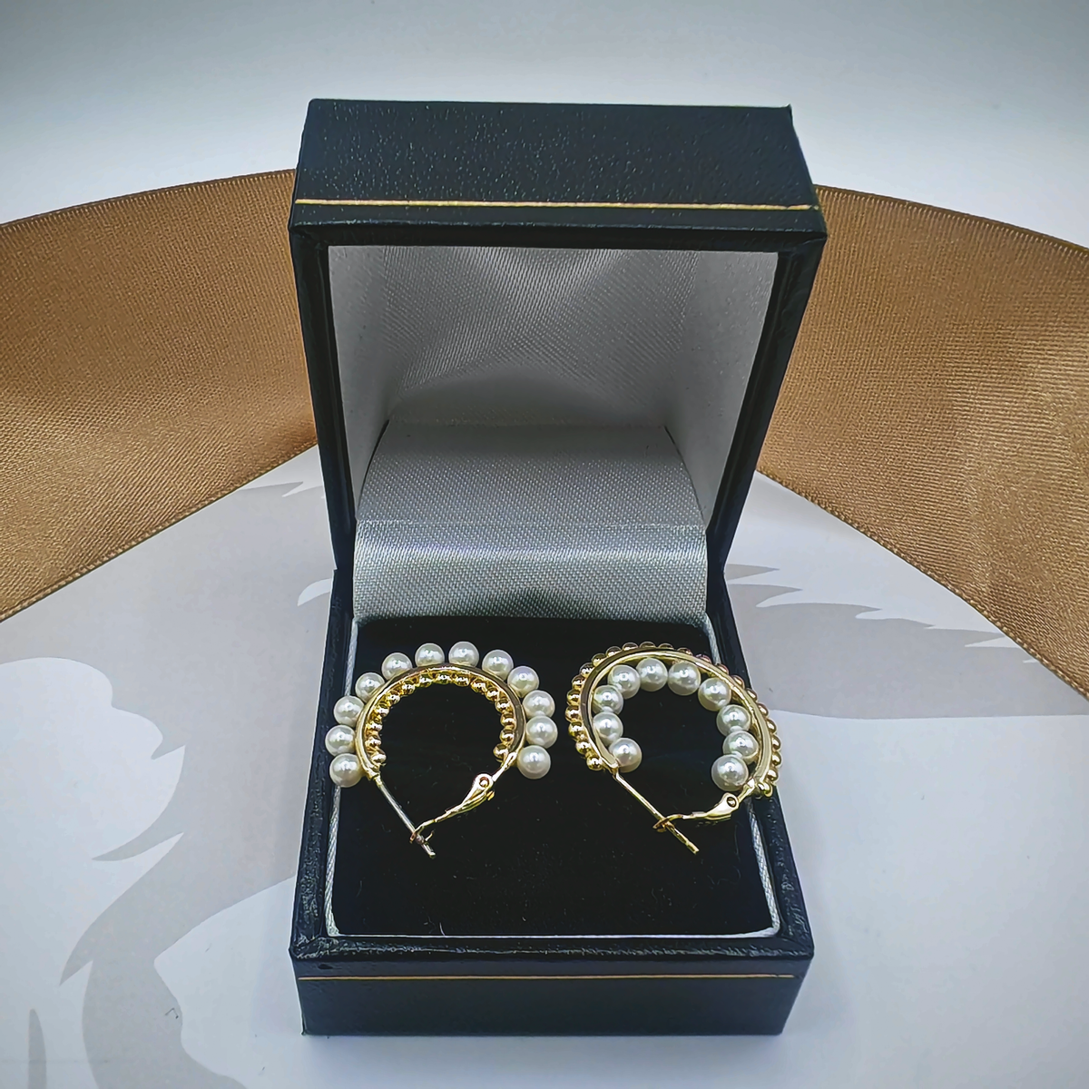 Yellow Sterling Silver Faux Pearl Beaded Hoop Earrings