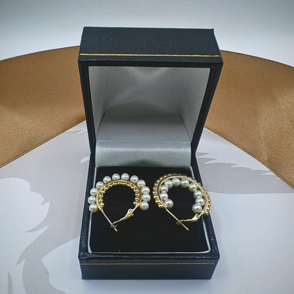 Yellow Sterling Silver Faux Pearl Beaded Hoop Earrings