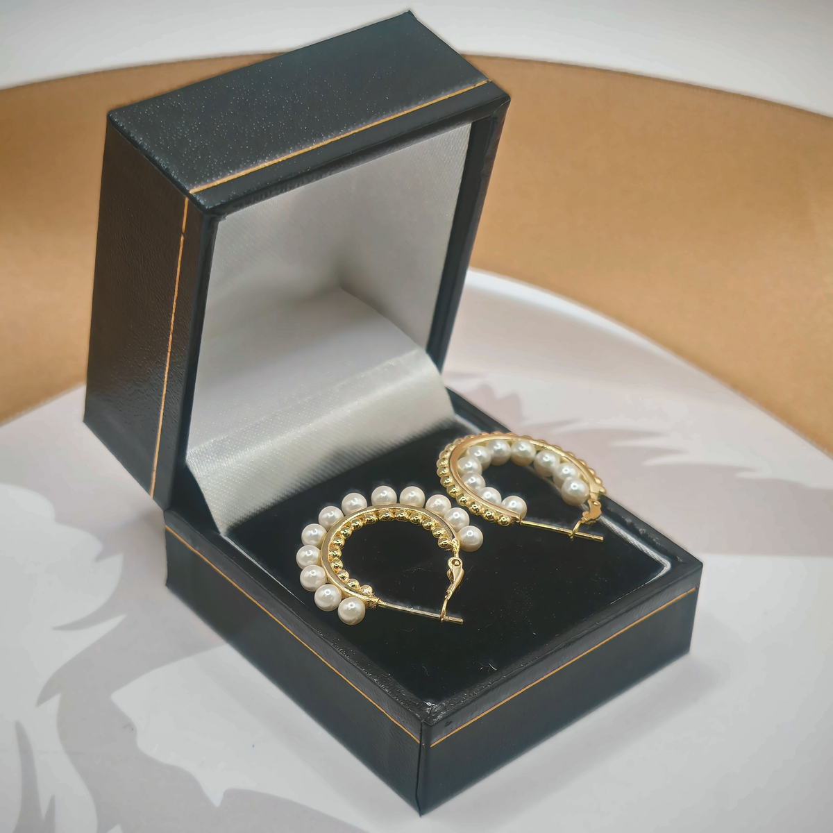 Yellow Sterling Silver Faux Pearl Beaded Hoop Earrings – view 2
