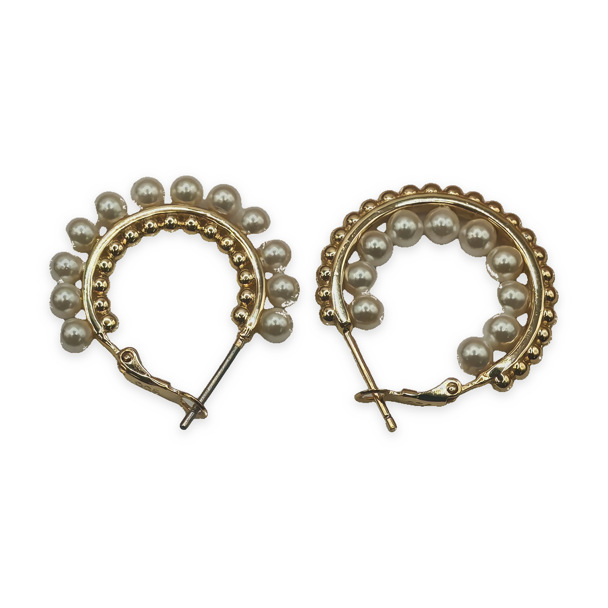 Yellow Sterling Silver Faux Pearl Beaded Hoop Earrings – view 4
