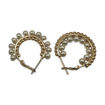 Yellow Sterling Silver Faux Pearl Beaded Hoop Earrings – view 4