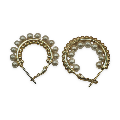 Yellow Sterling Silver Faux Pearl Beaded Hoop Earrings – view 5