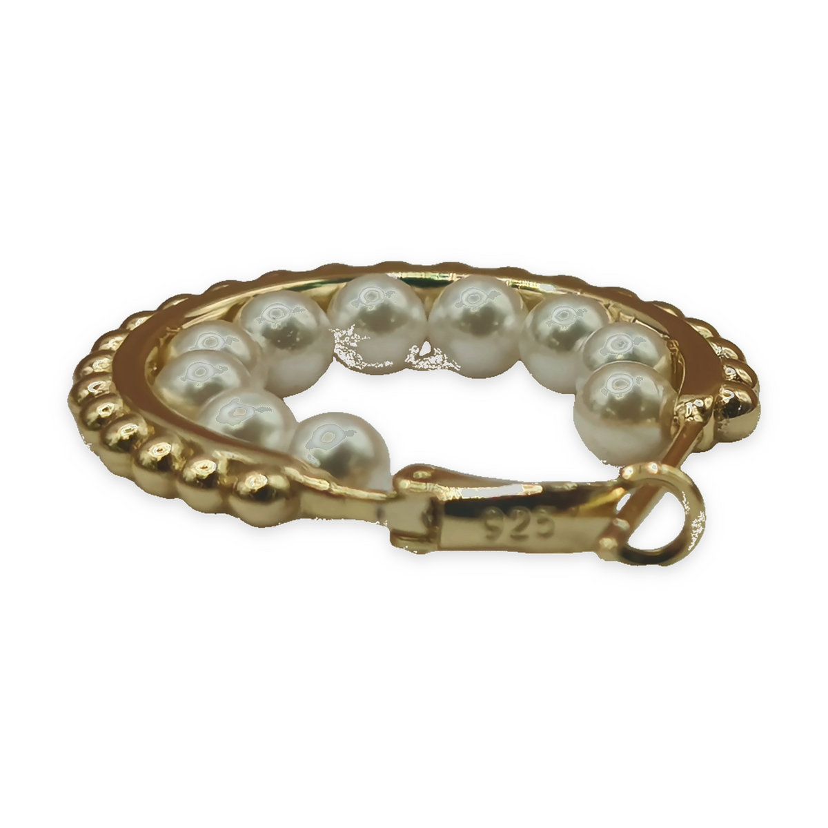 Yellow Sterling Silver Faux Pearl Beaded Hoop Earrings – view 6