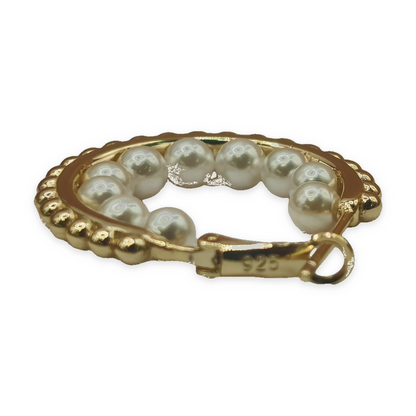 Yellow Sterling Silver Faux Pearl Beaded Hoop Earrings – view 6