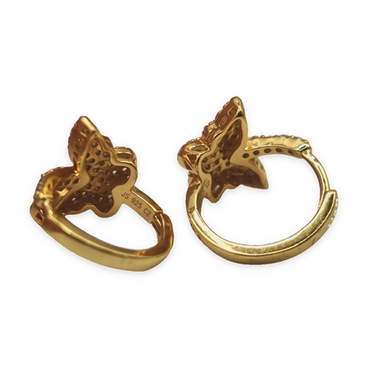 Yellow Sterling Silver Pavé Cubic Zirconia Butterfly Huggie Hoop Earrings – view 6