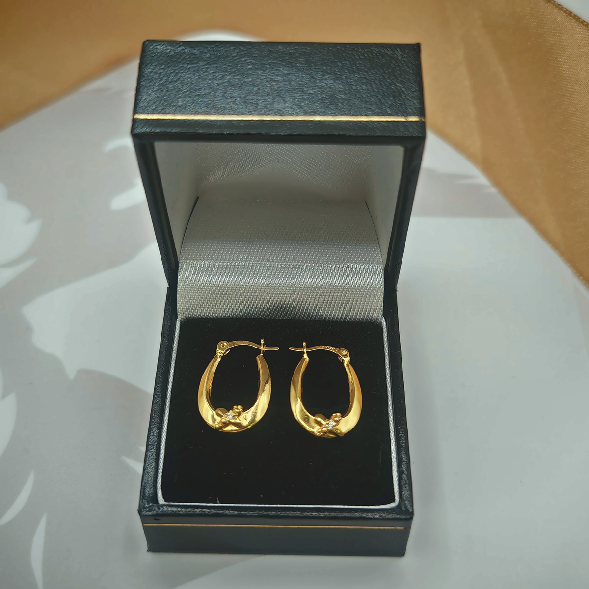 Yellow Sterling Silver Stone-Set Hoop Earrings